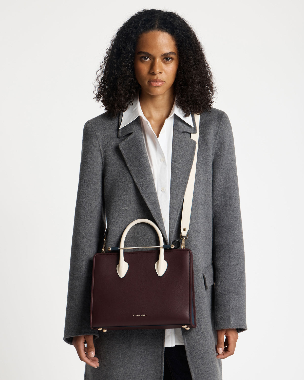 Strathberry Midi Tote  - Burgundy/Navy/Vanilla