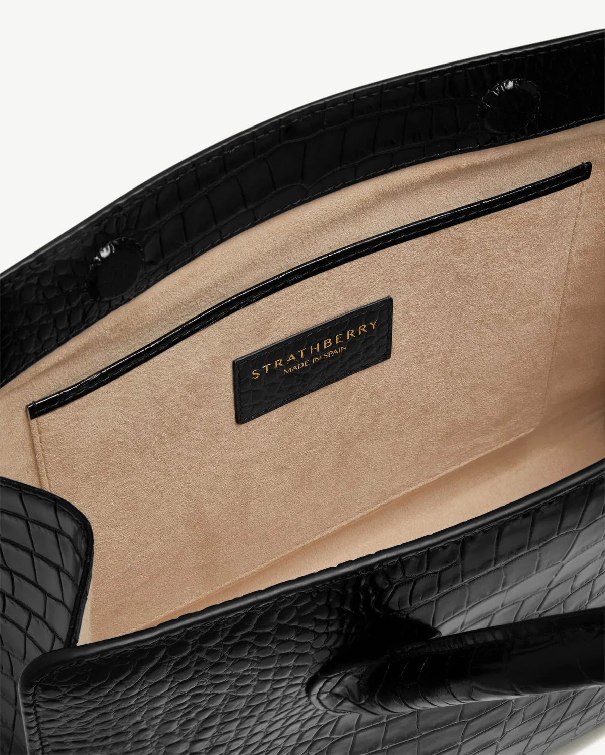 Strathberry Midi Tote  - Croc-Embossed Leather Black