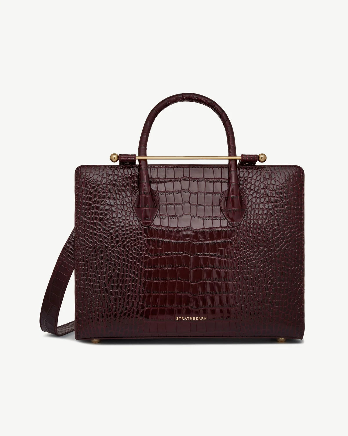 Strathberry Midi Tote  - Croc-Embossed Burgundy