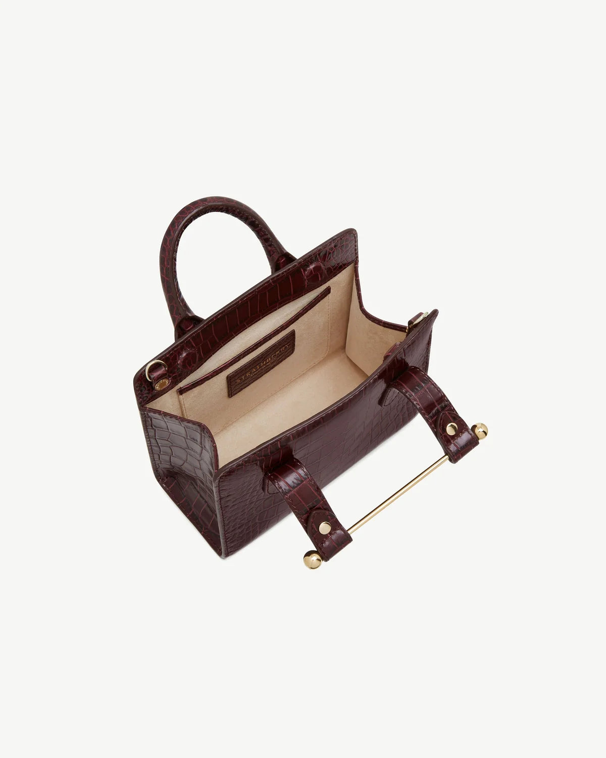 Strathberry Nano Tote  -  Croc-Embossed Burgundy