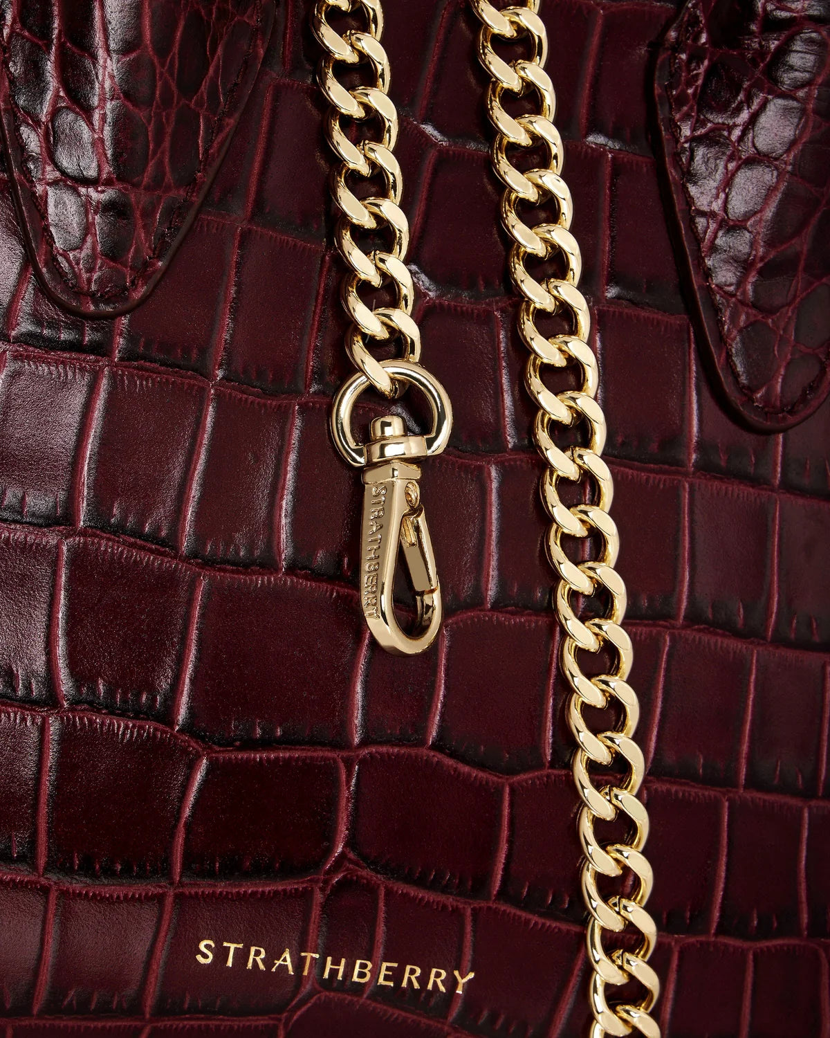 Strathberry Nano Tote  -  Croc-Embossed Burgundy