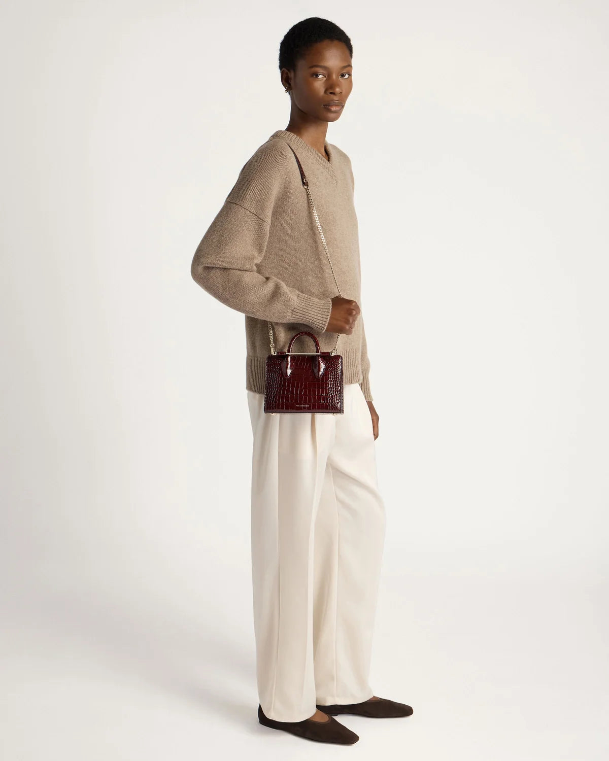 Strathberry Nano Tote  -  Croc-Embossed Burgundy