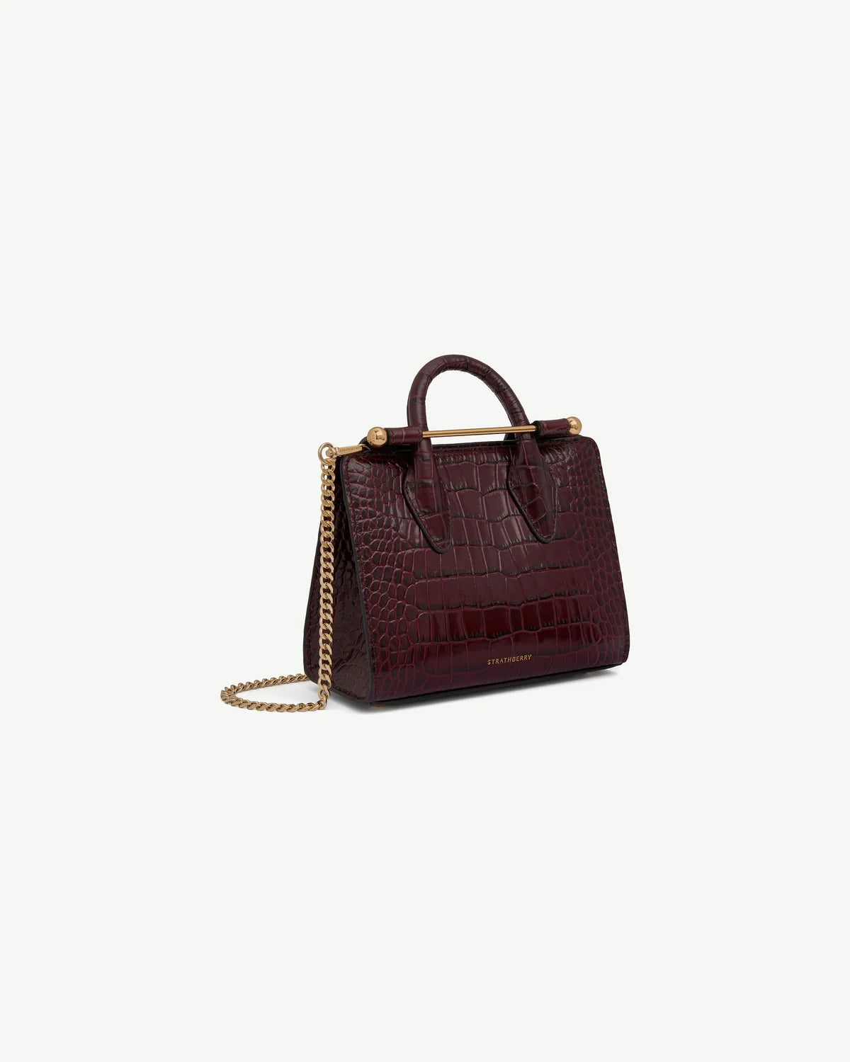Strathberry Nano Tote  -  Croc-Embossed Burgundy