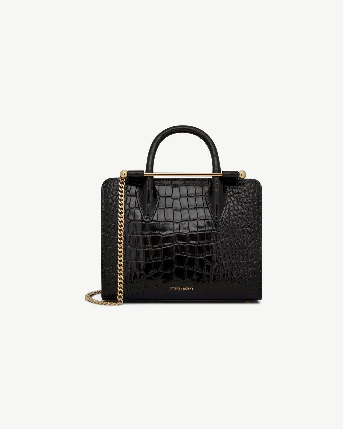 Strathberry Mini Tote  -  Croc-Embossed Black