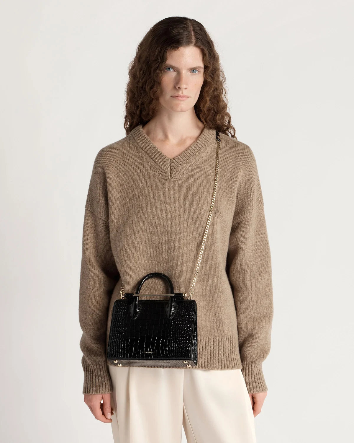 Strathberry Mini Tote  -  Croc-Embossed Black