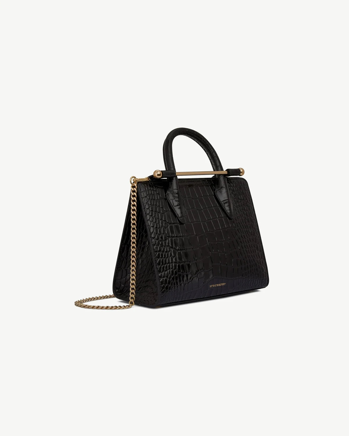 Strathberry Mini Tote  -  Croc-Embossed Black