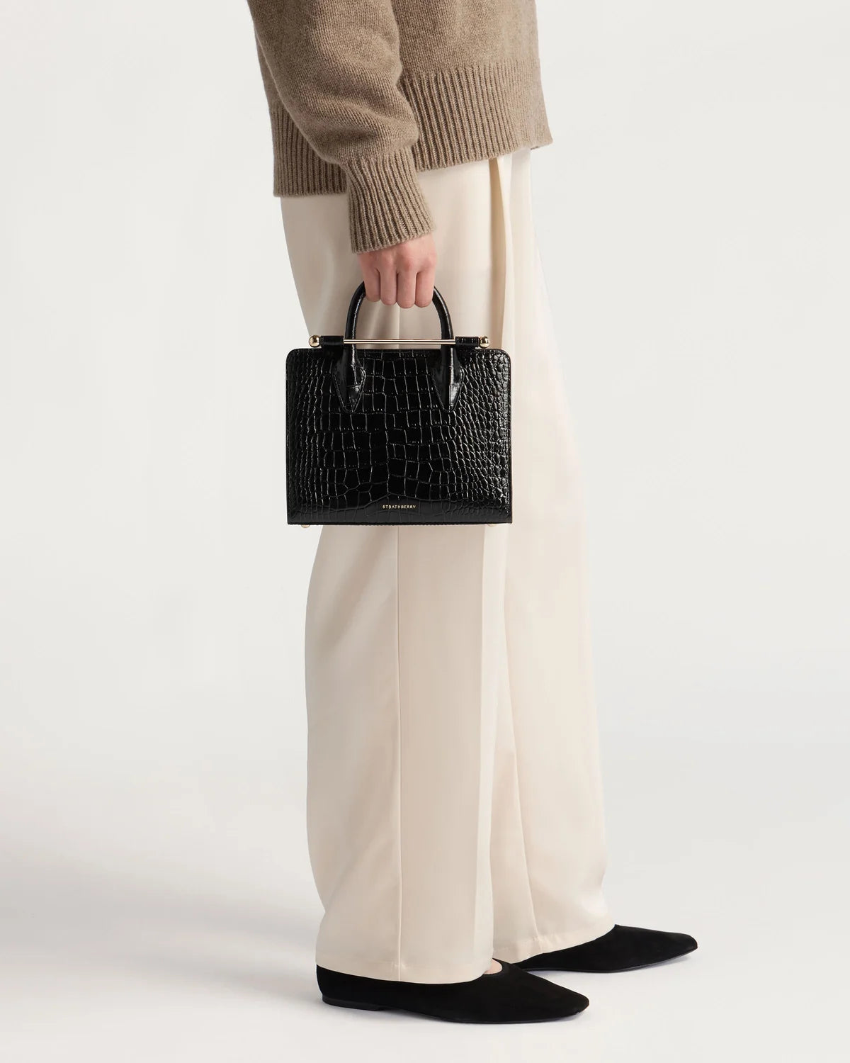 Strathberry Mini Tote  -  Croc-Embossed Black