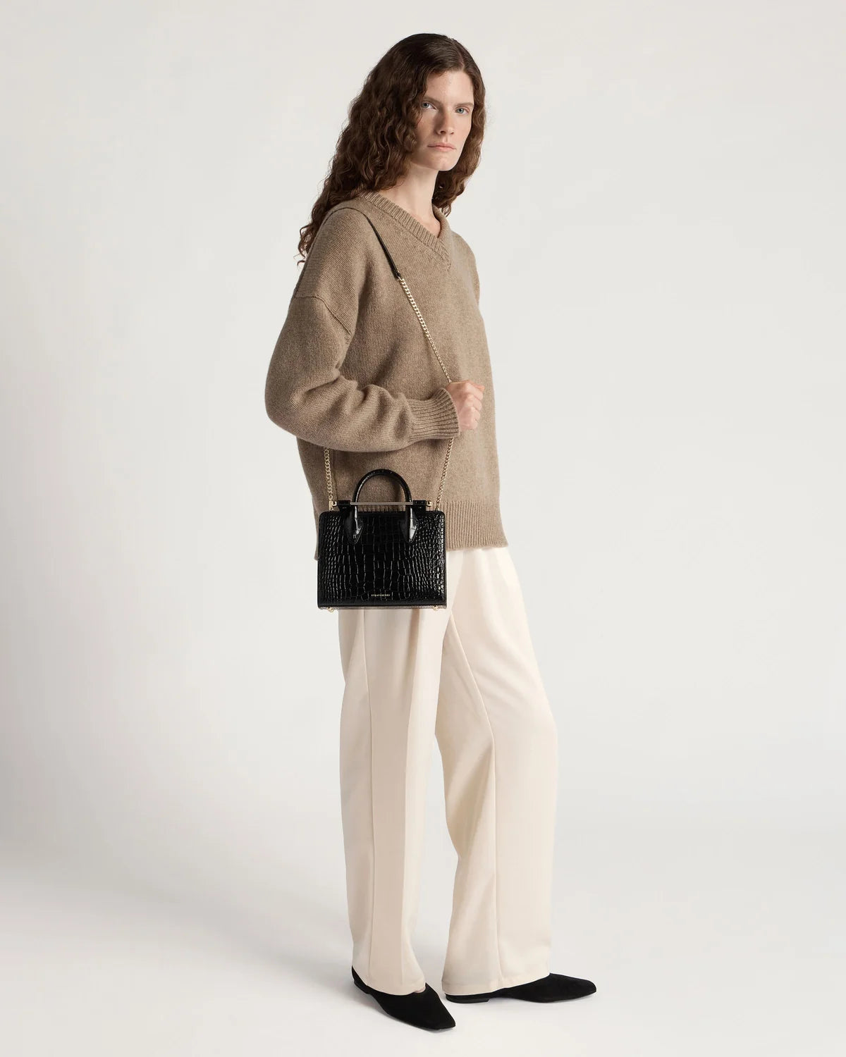Strathberry Mini Tote  -  Croc-Embossed Black