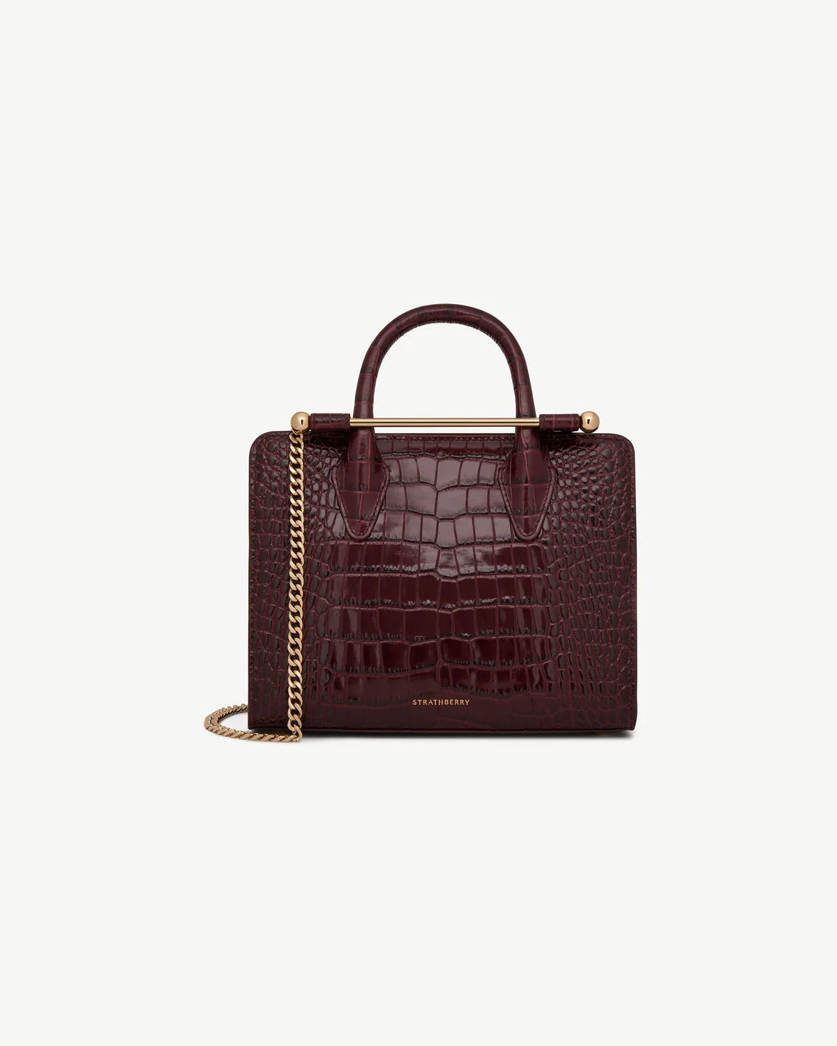 Strathberry Mini Tote  -  Croc-Embossed Burgundy