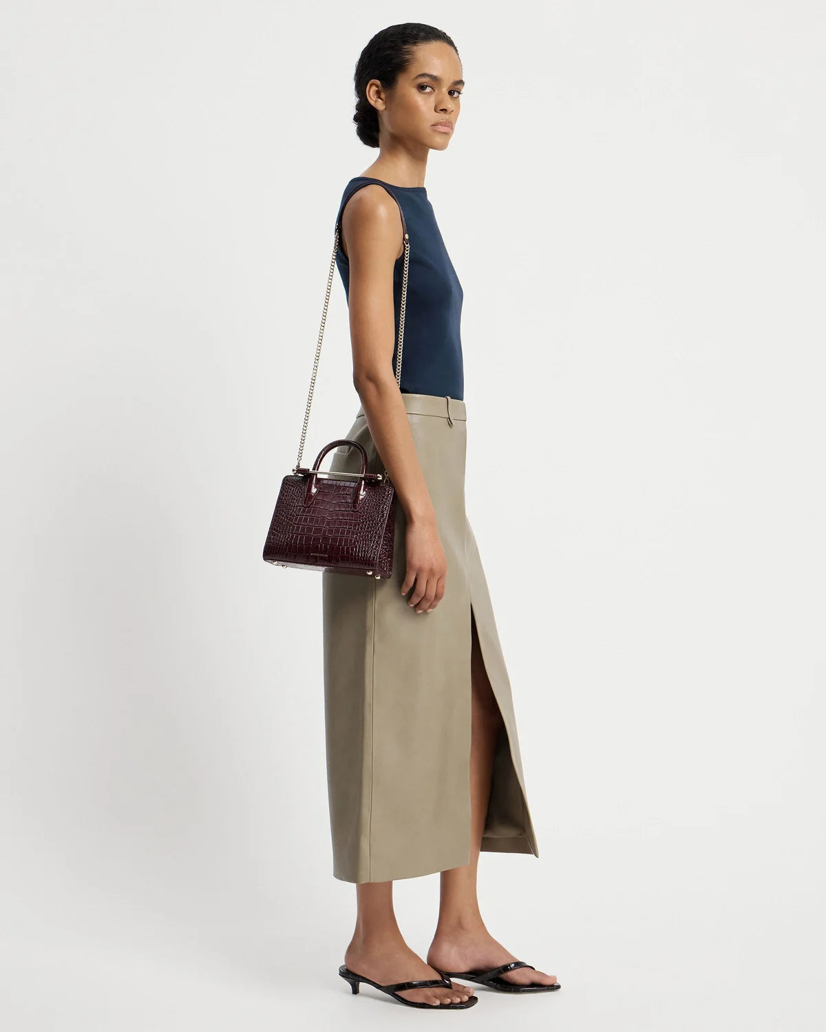 Strathberry Mini Tote  -  Croc-Embossed Burgundy