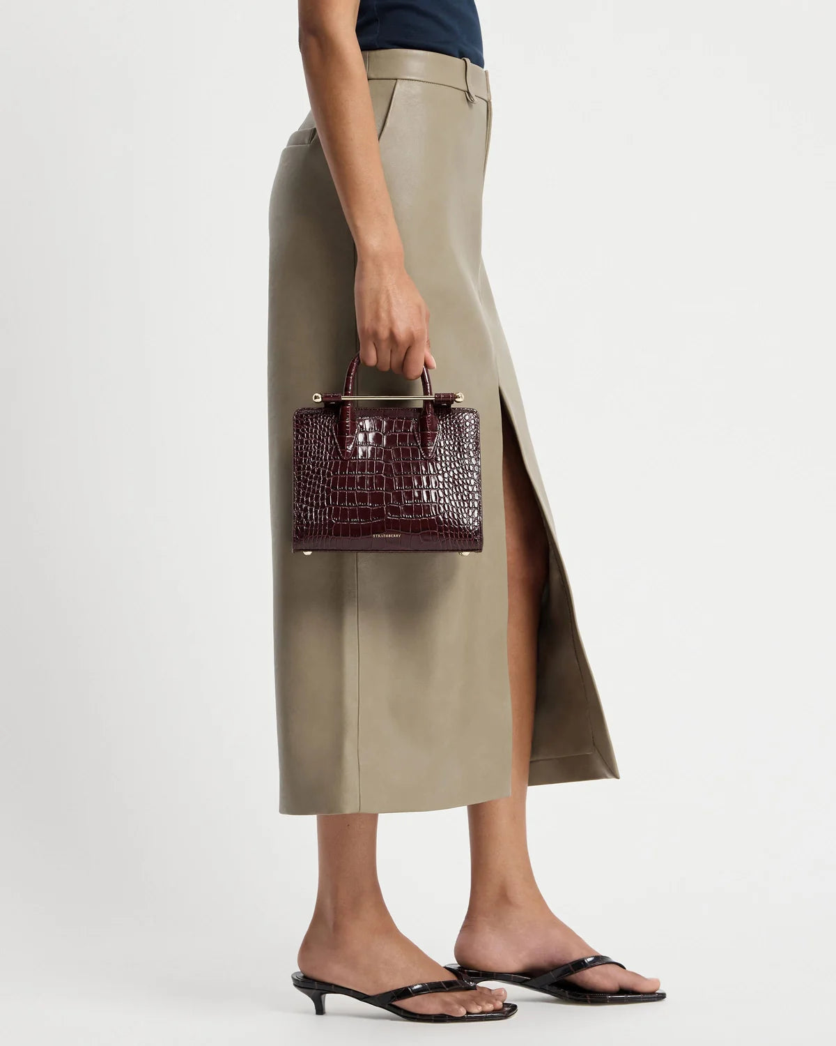 Strathberry Mini Tote  -  Croc-Embossed Burgundy