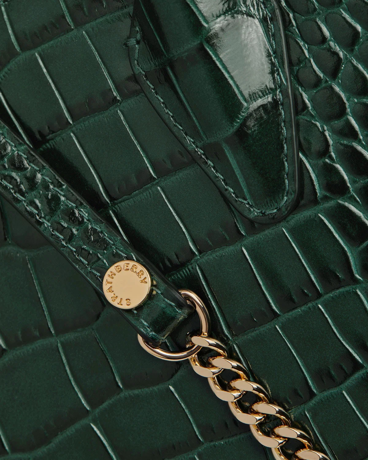 Strathberry Mini Tote  -  Croc-Embossed Bottle Green