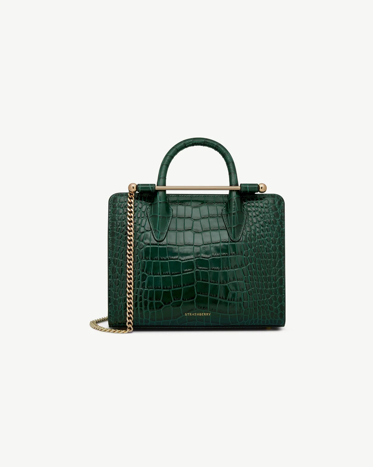 Strathberry Mini Tote  -  Croc-Embossed Bottle Green