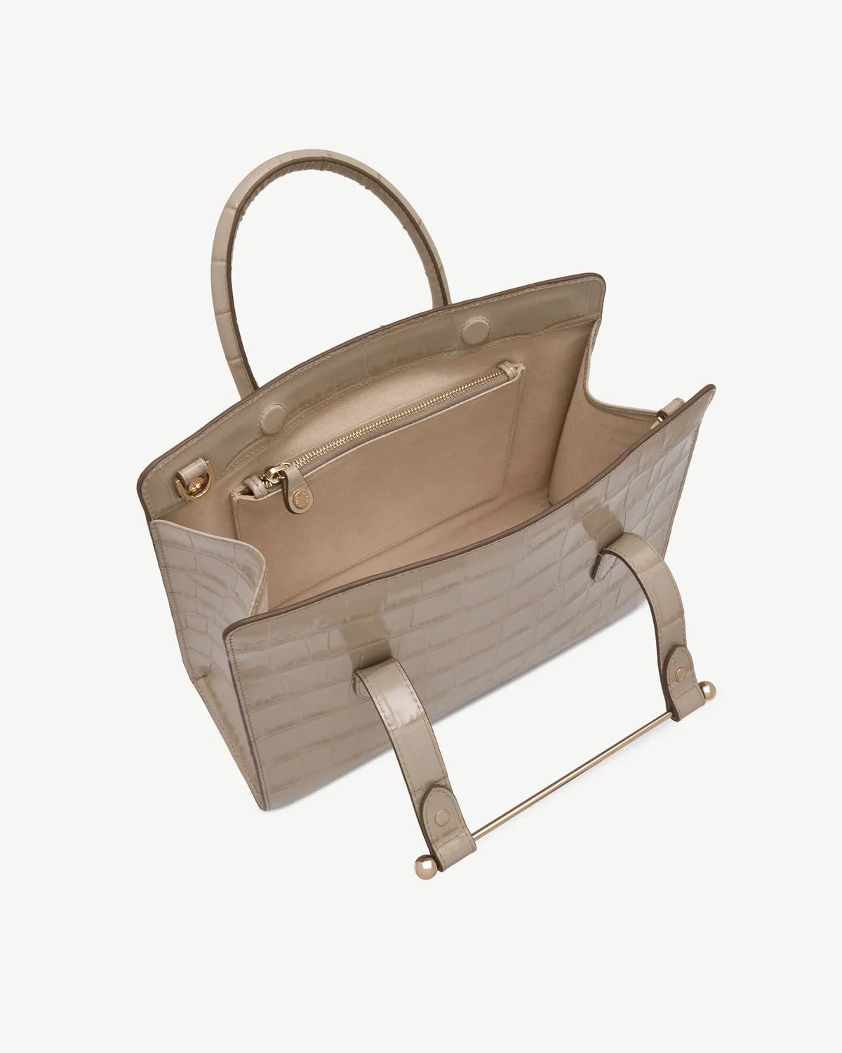Strathberry Midi Tote  - Croc-Embossed Leather Light Taupe