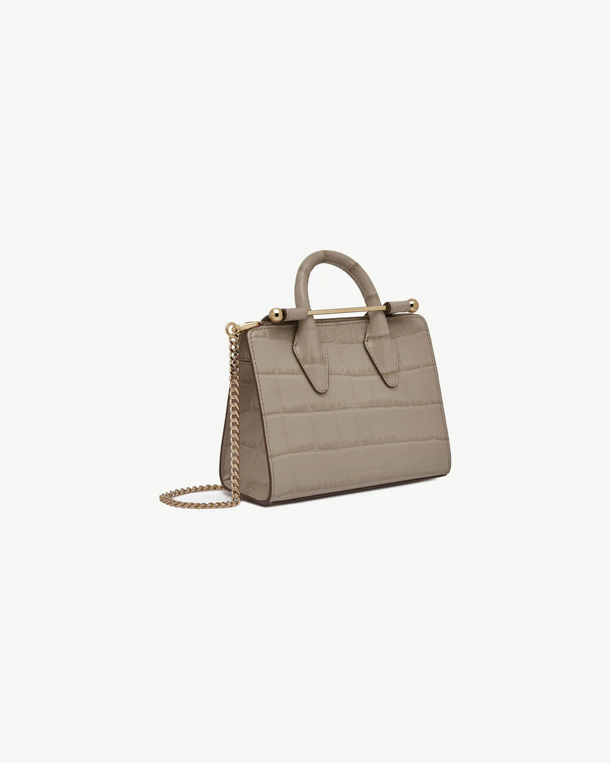 Strathberry Nano Tote  -  Croc-Embossed Leather Light Taupe