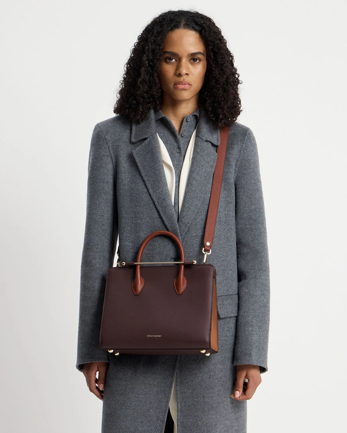 Strathberry Midi Tote  - Burgundy/Walnut/Chestnut