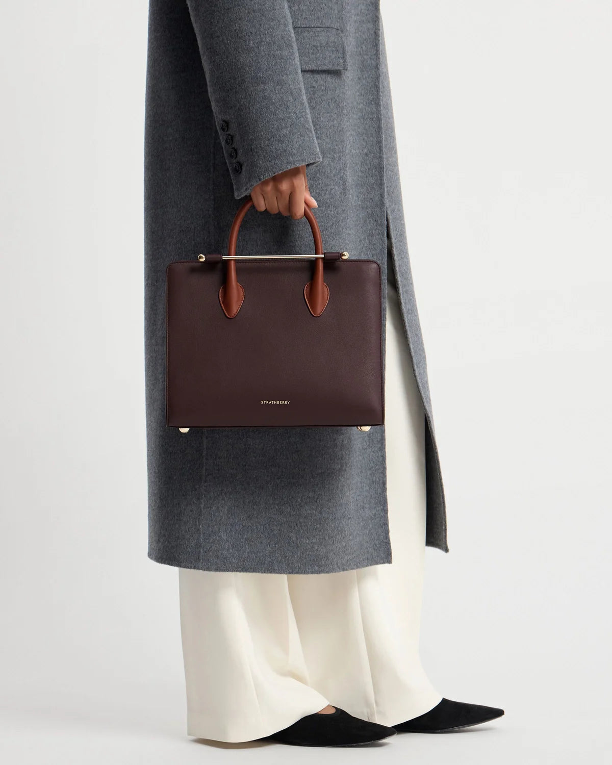 Strathberry Midi Tote  - Burgundy/Walnut/Chestnut
