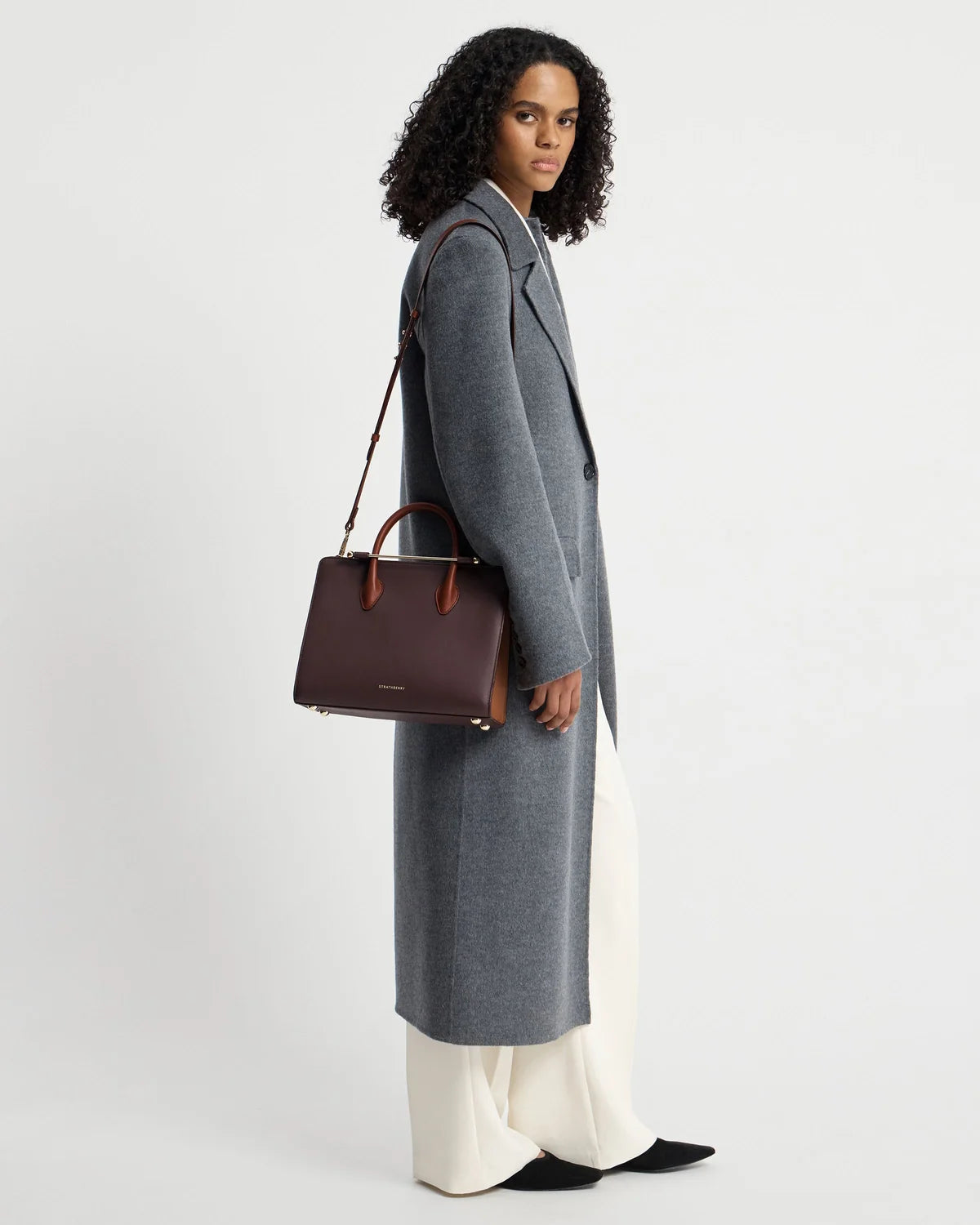 Strathberry Midi Tote  - Burgundy/Walnut/Chestnut