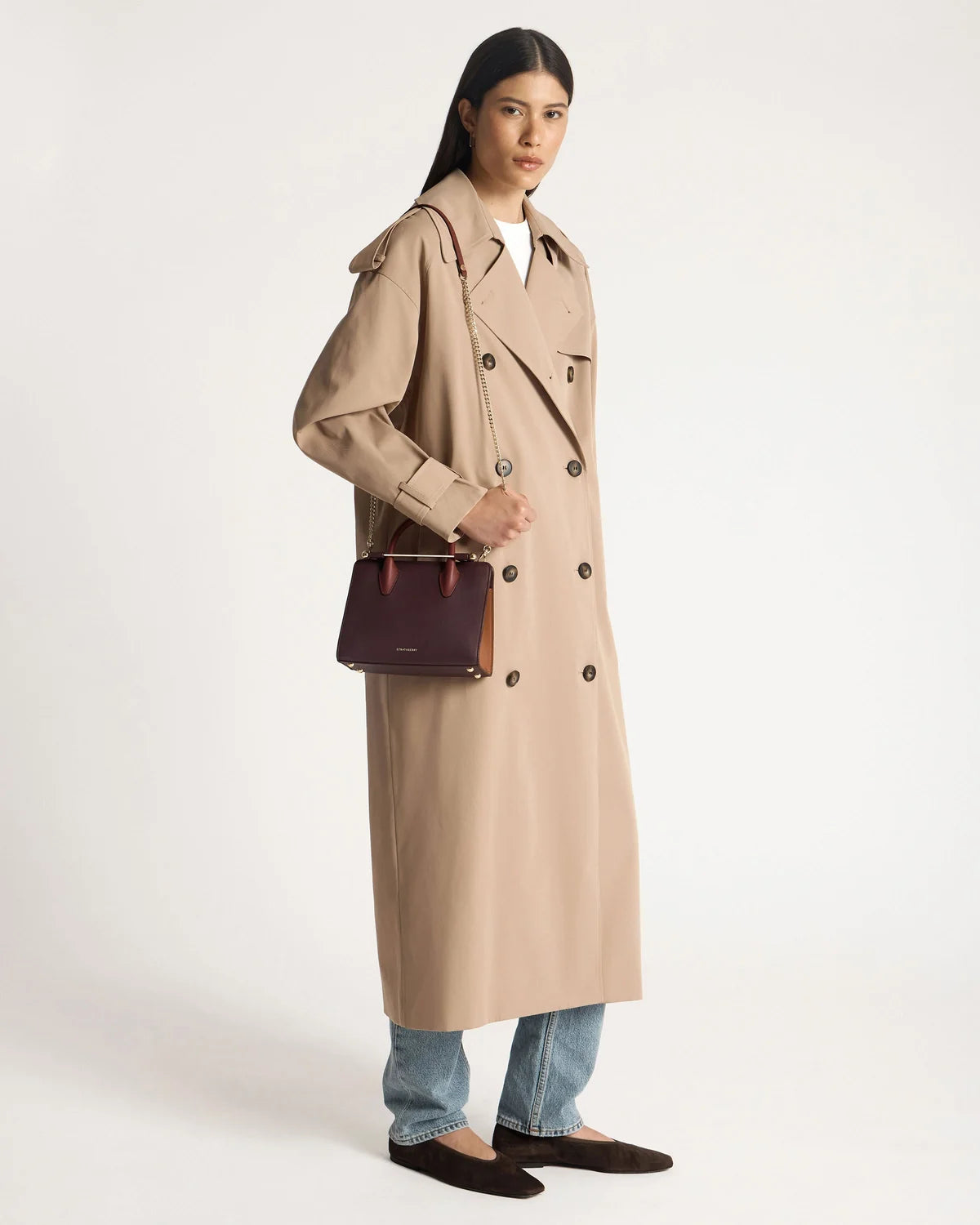 Strathberry Mini Tote  -  Burgundy/Chestnut/Walnut