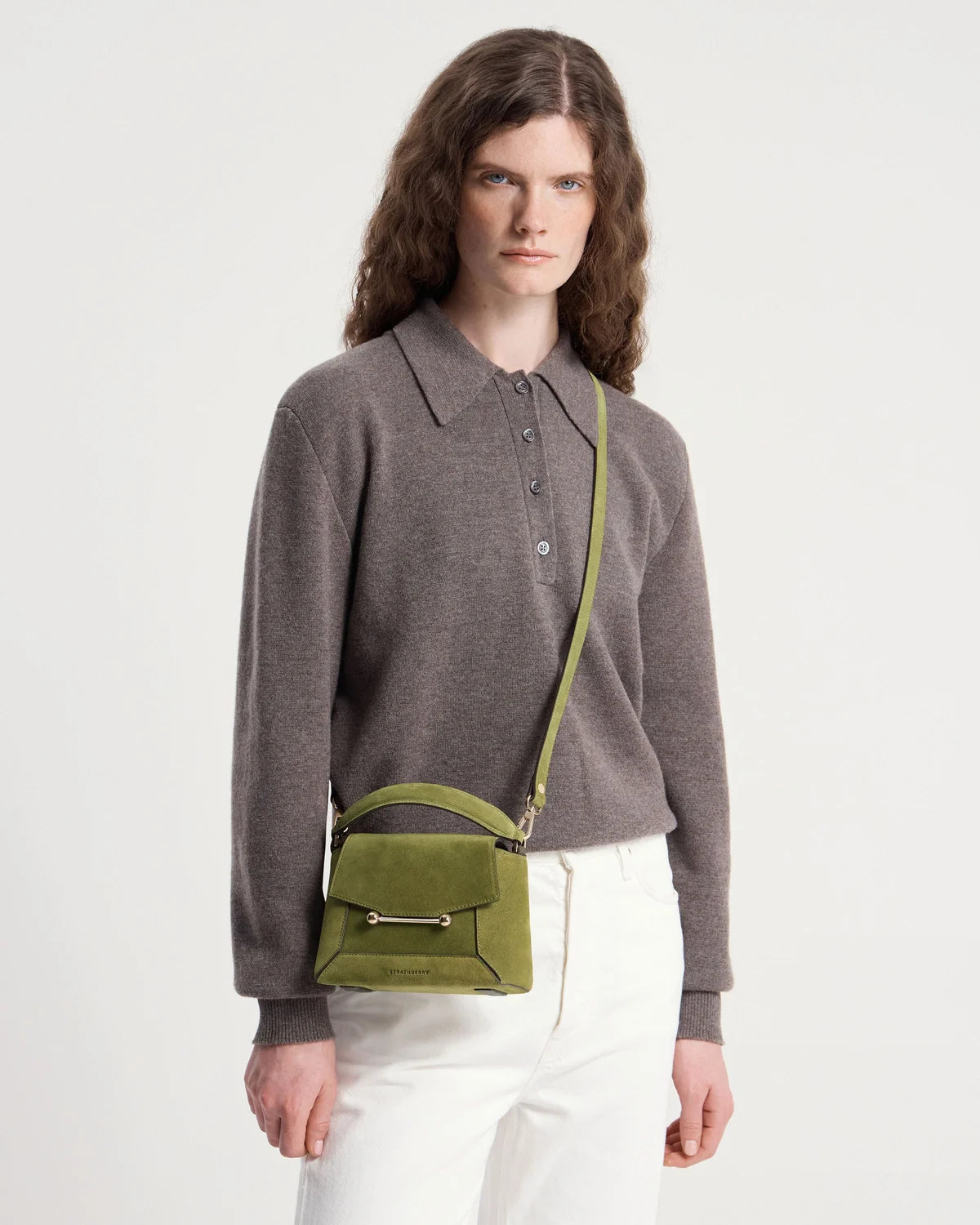 Strathberry Mosaic Nano  -  Lime Suede/Khaki