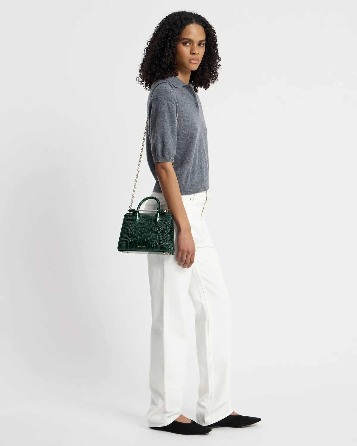 Strathberry Mini Tote  -  Croc-Embossed Bottle Green