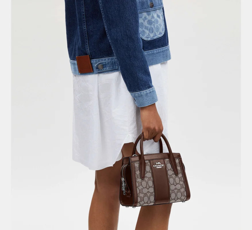 Coach Andrea Carryall Bag In Signature Jacquard Silver/Oak/Maple