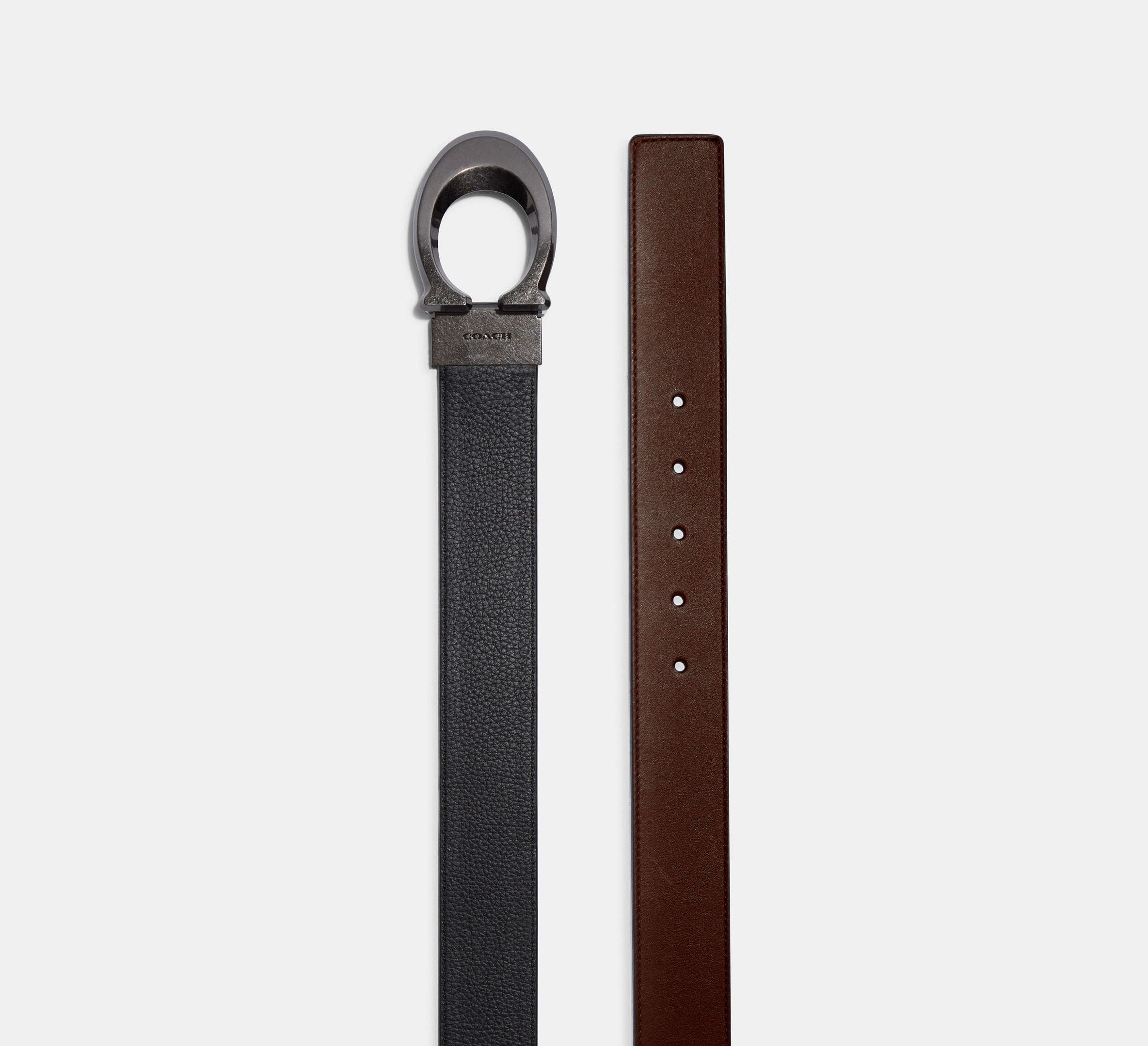 Coach Signature Buckle Cut To Size Reversible Belt, 38 Mm - Gunmetal/Black/Dark Saddle