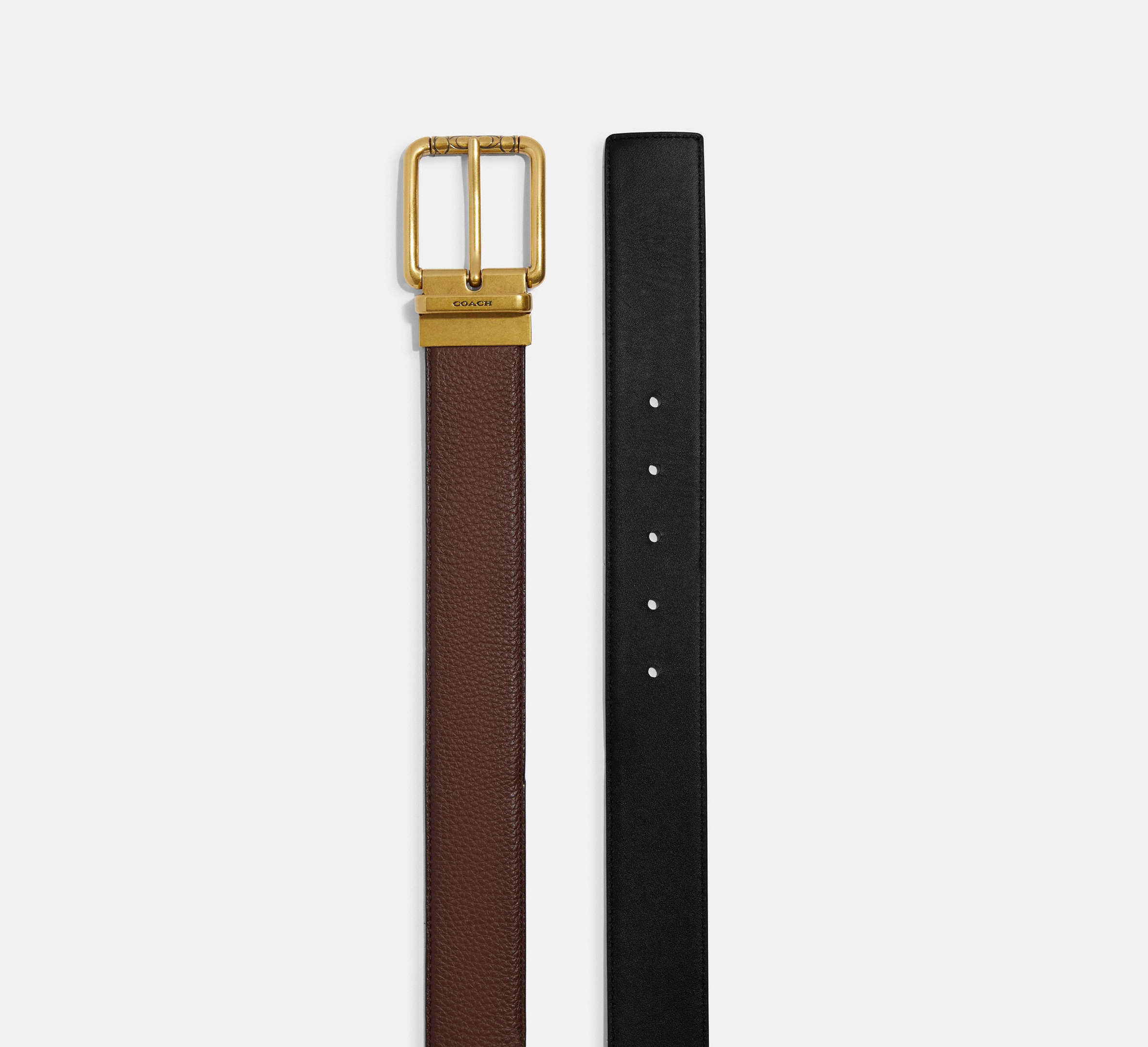 Coach Square Roller Buckle Cut To Size Reversible Belt, 38 Mm - Antique Brass/Dark Saddle Black