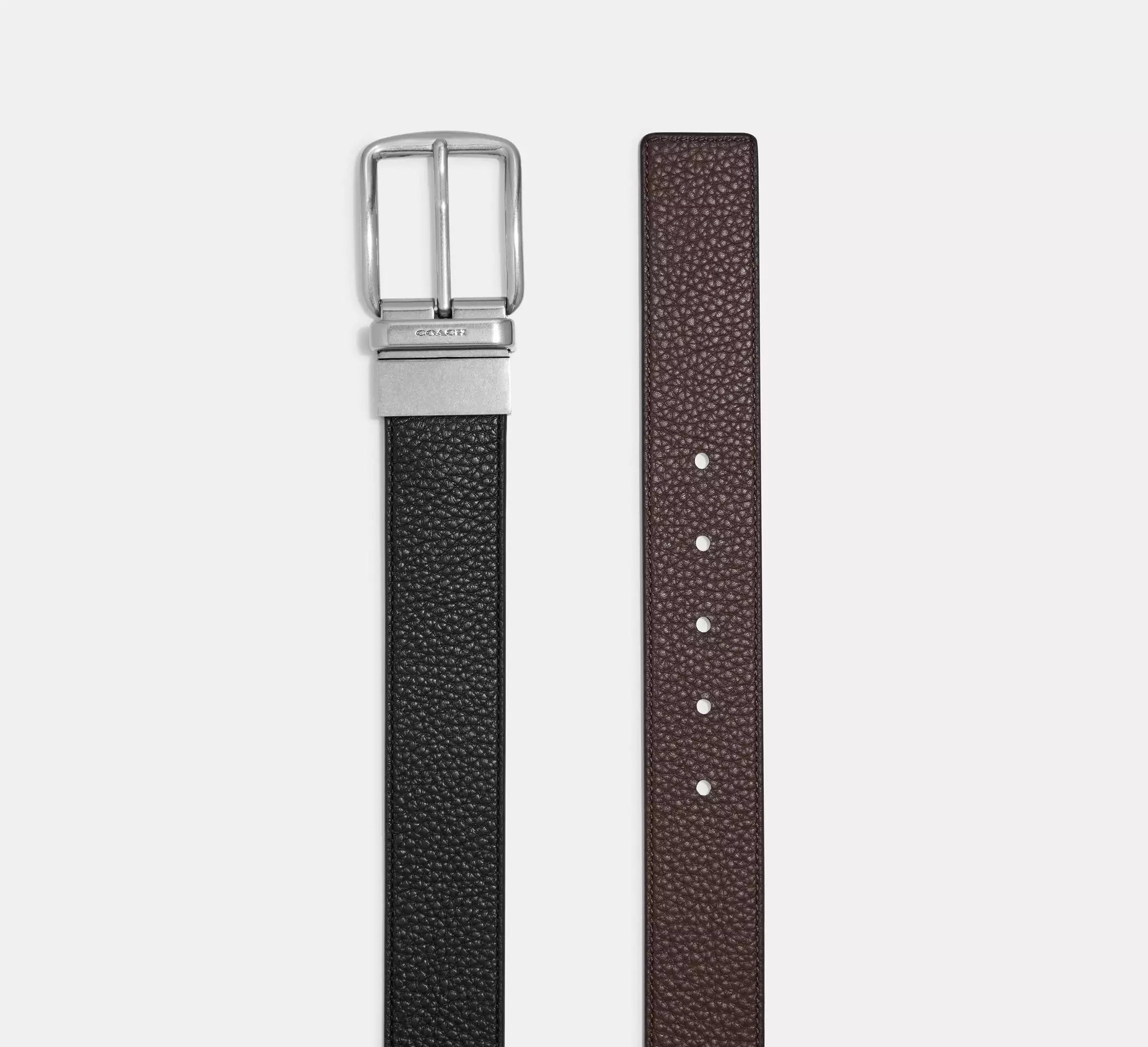 Coach Harness Buckle Cut-To-Size Reversible Belt, 38 Mm  -  Black Dark Brown