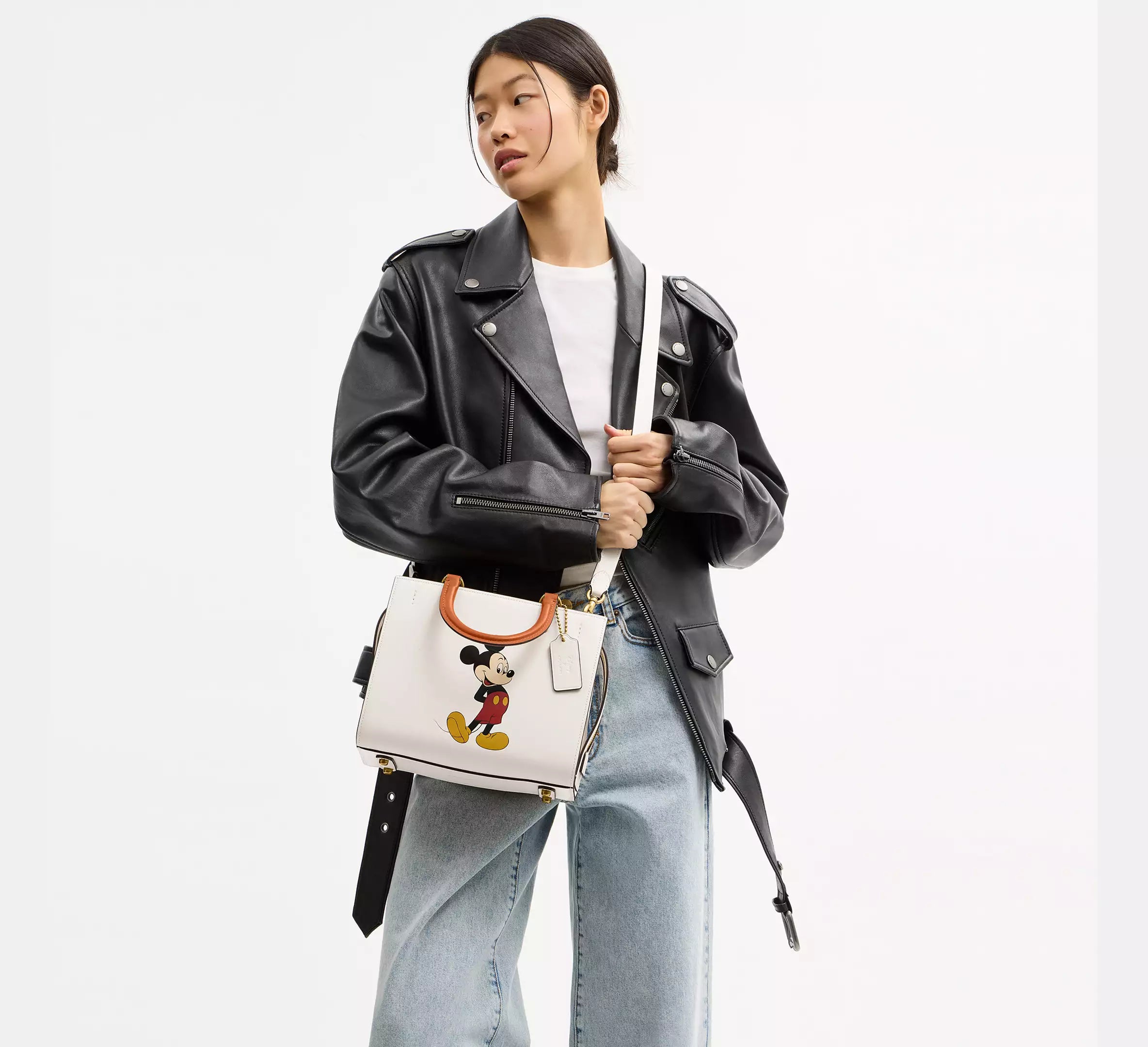 Coach Disney X Coach Rogue Bag 25 With Mickey Mouse  -   Brass/Chalk Multi