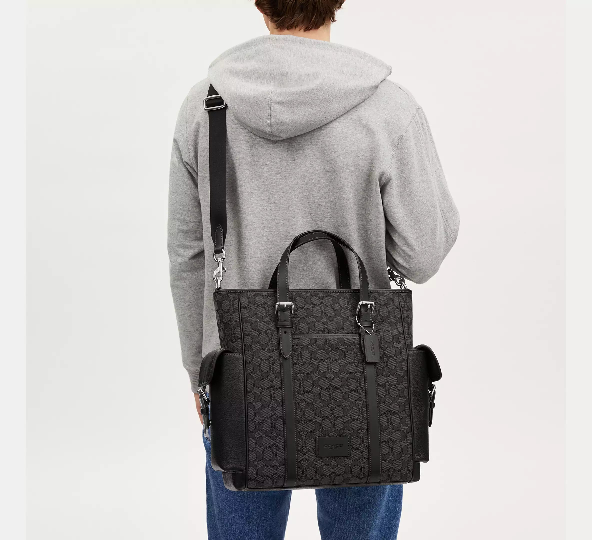 Coach Sprint Tote In Signature Jacquard -  Silver