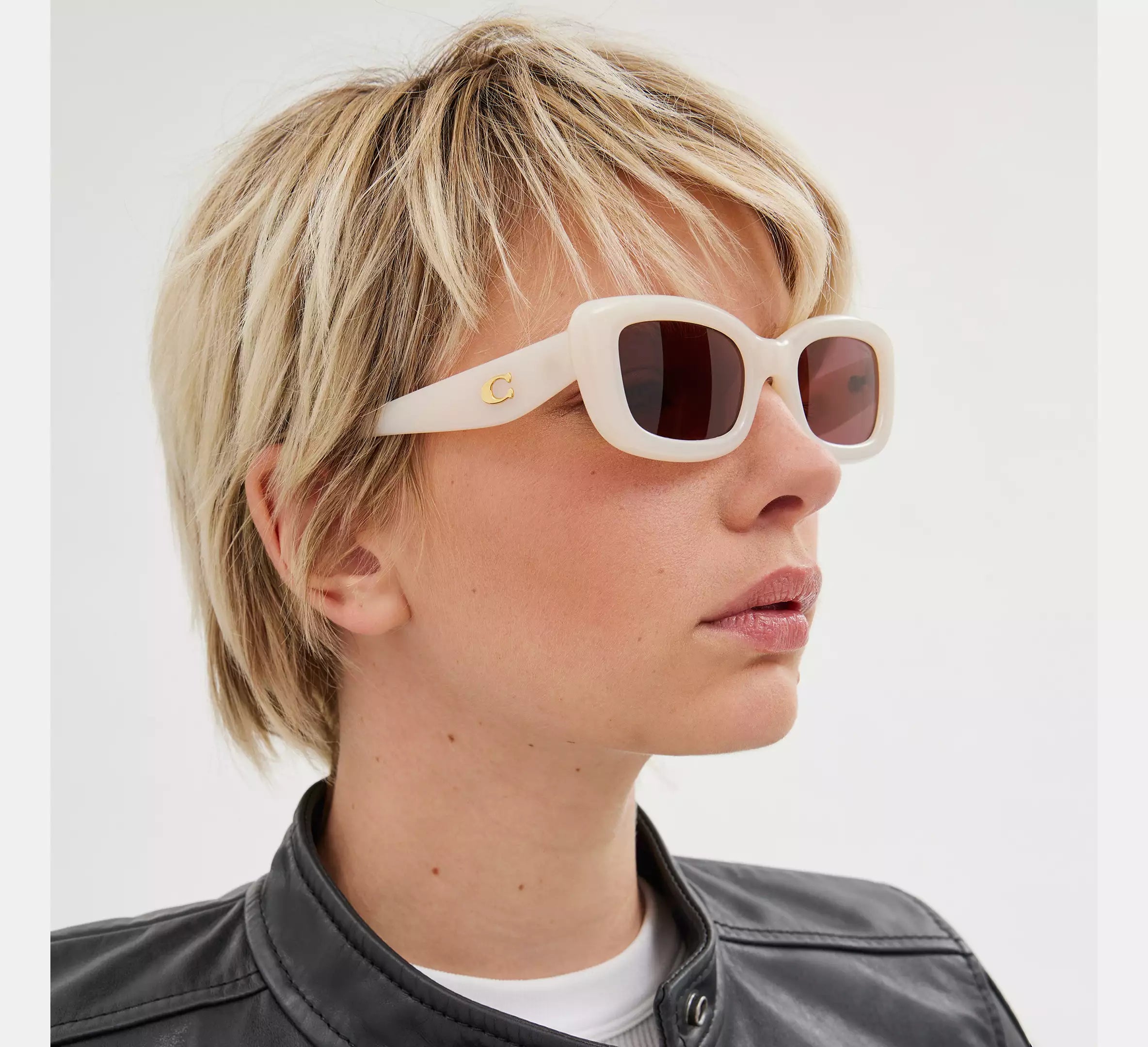 Coach C Hardware Narrow Rectangle Sunglasses  -  Milky Ivory