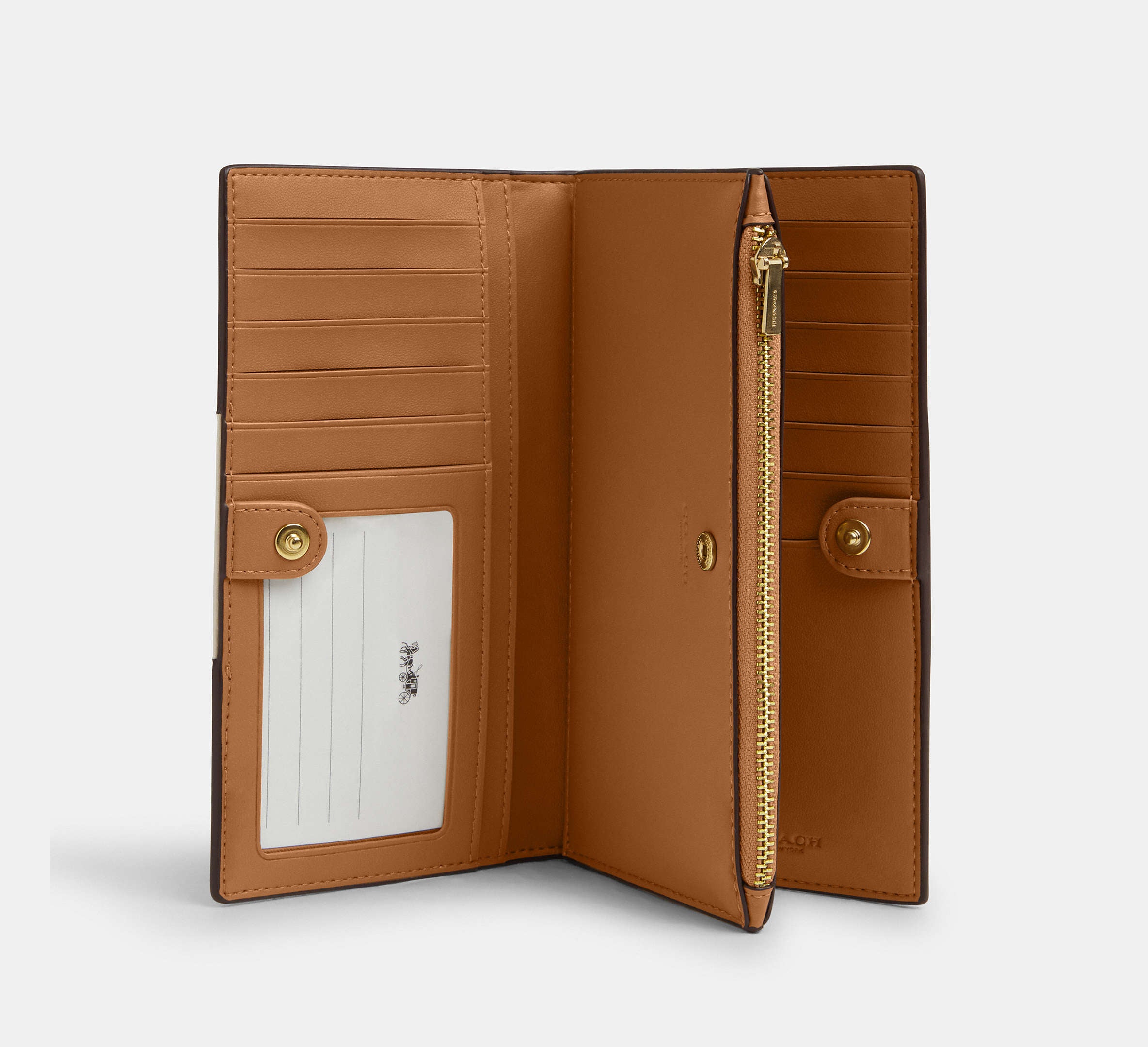 Coach Slim Zip Wallet In Signature Canvas With Stripe - Gold/Light Khaki/Chalk Lt Saddle