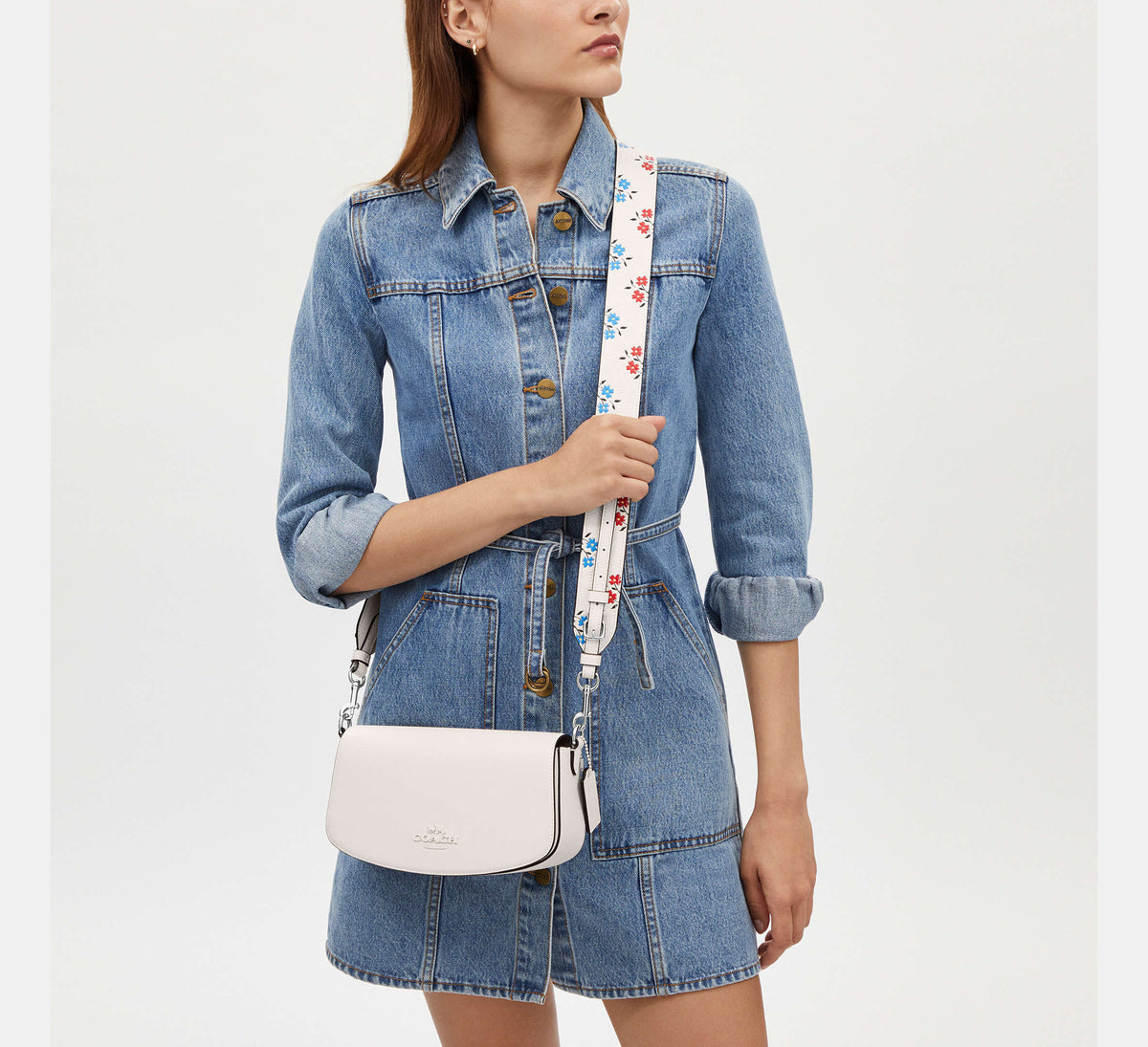 Coach Strap With Floral Print - Silver/Chalk Multi