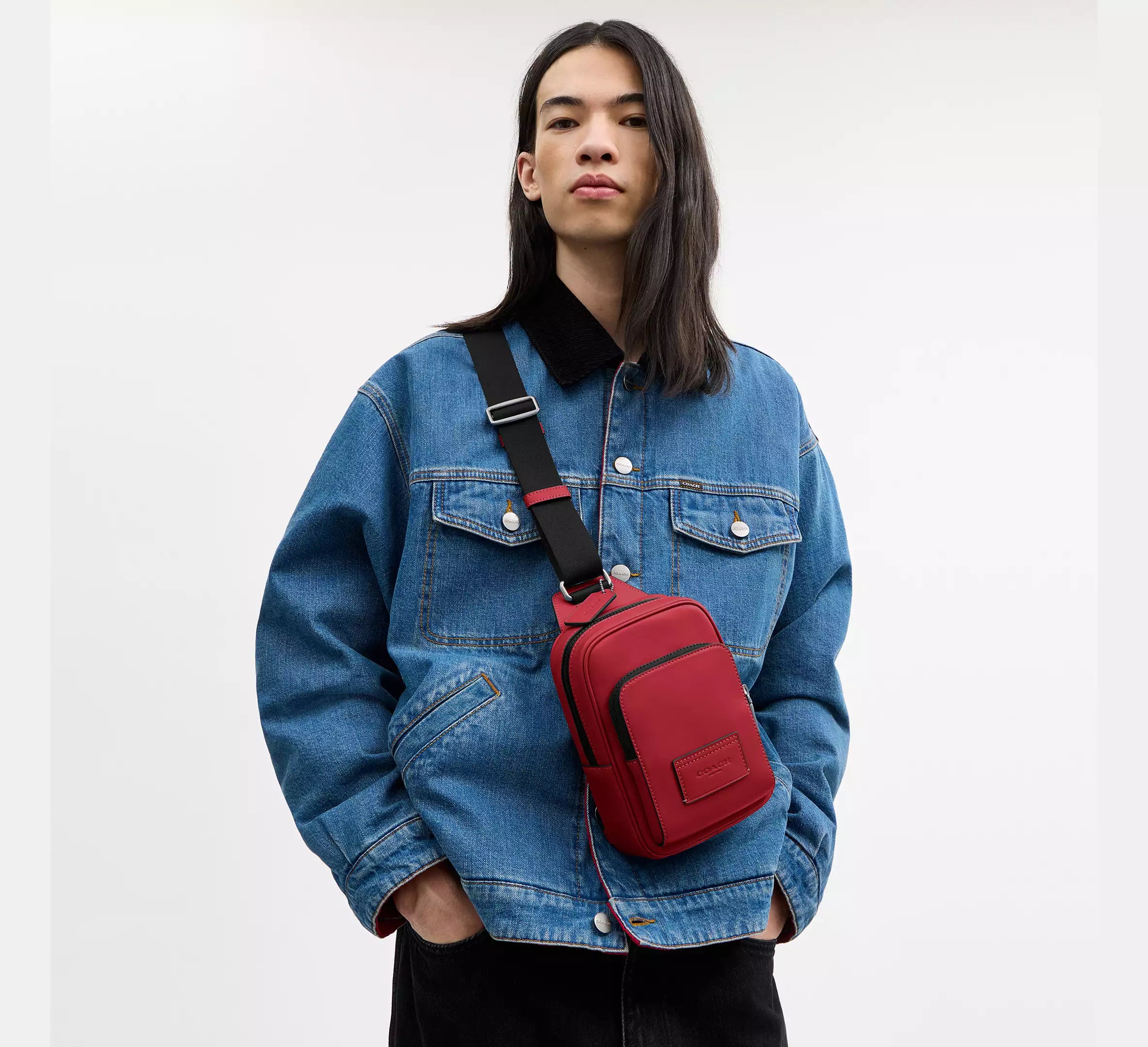 Coach Racer Sling Pack - Silver/True Red