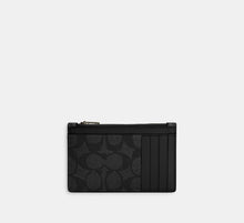 Coach Zip Card Case In Signature -Gunmetal/Charcoal/Black