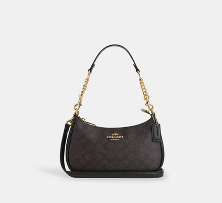 Coach Teri Shoulder Bag In Signature - Gold/Walnut/Black - Hemen Teslimde