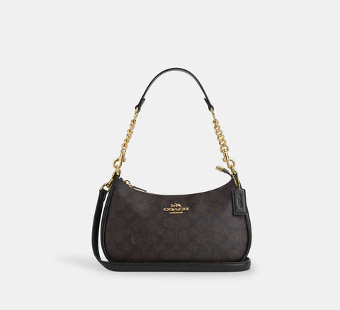 Coach Teri Shoulder Bag In Signature - Gold/Walnut/Black - Hemen Teslimde