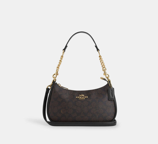 Coach Teri Shoulder Bag In Signature - Gold/Walnut/Black - Hemen Teslimde