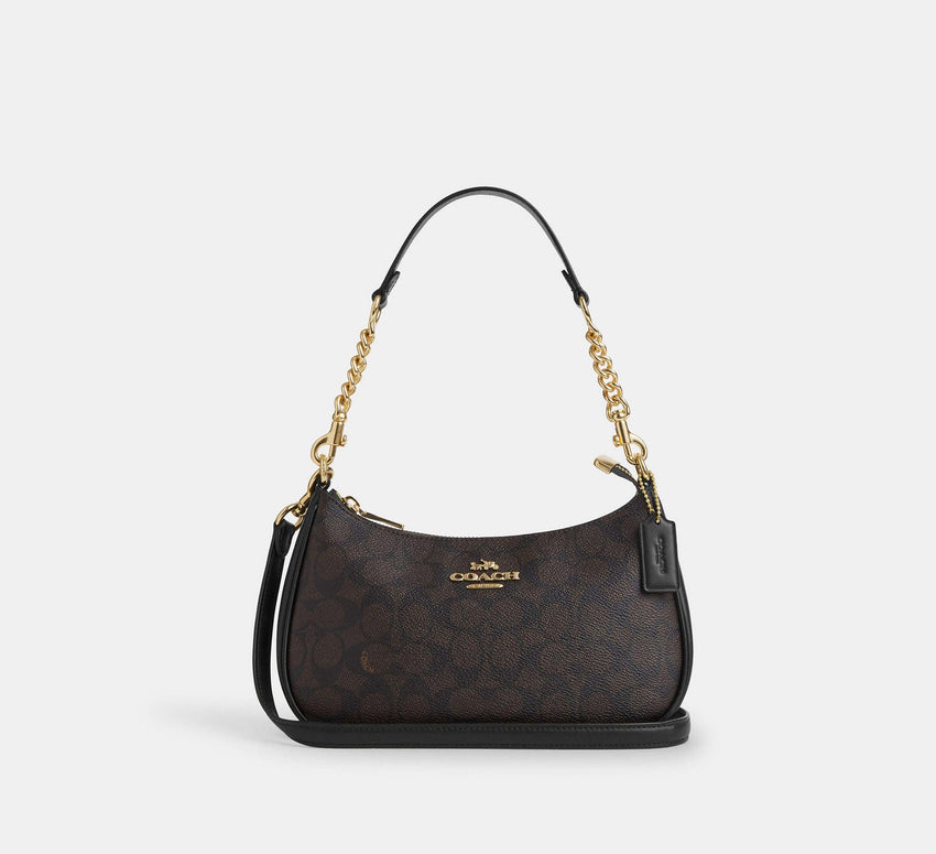 Coach Teri Shoulder Bag In Signature - Gold/Walnut/Black - Hemen Teslimde