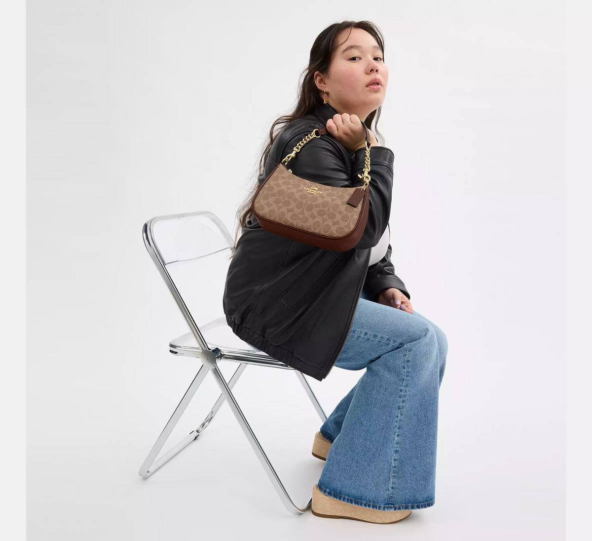 Coach Teri Shoulder Bag In Signature - Gold/Tan/Brown - Hemen Teslimde