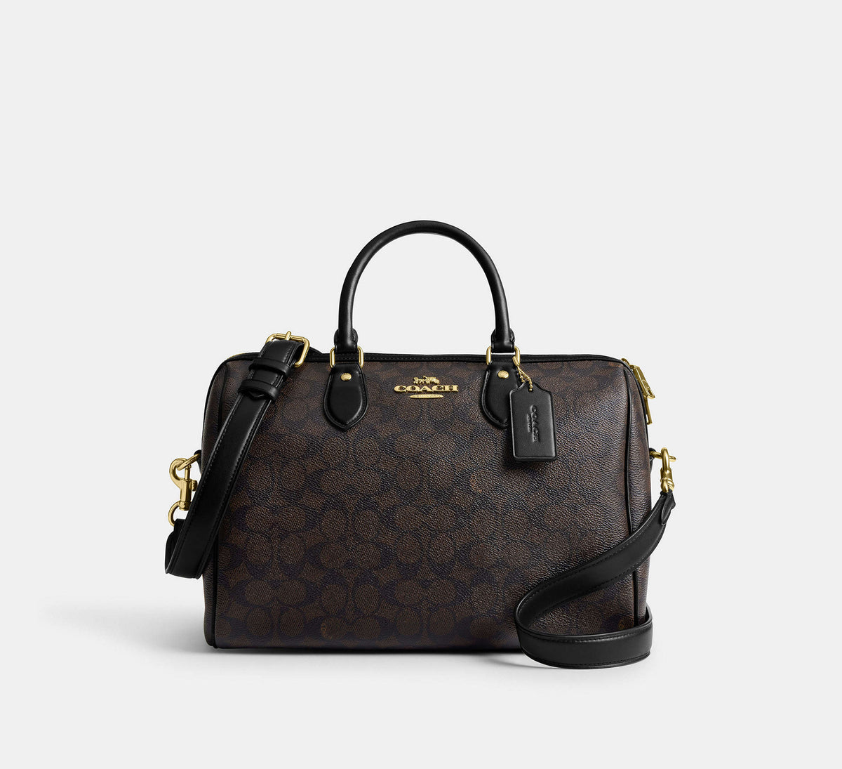 Coach Rowan Large Satchel Bag In Signature - Gold/Walnut/Black