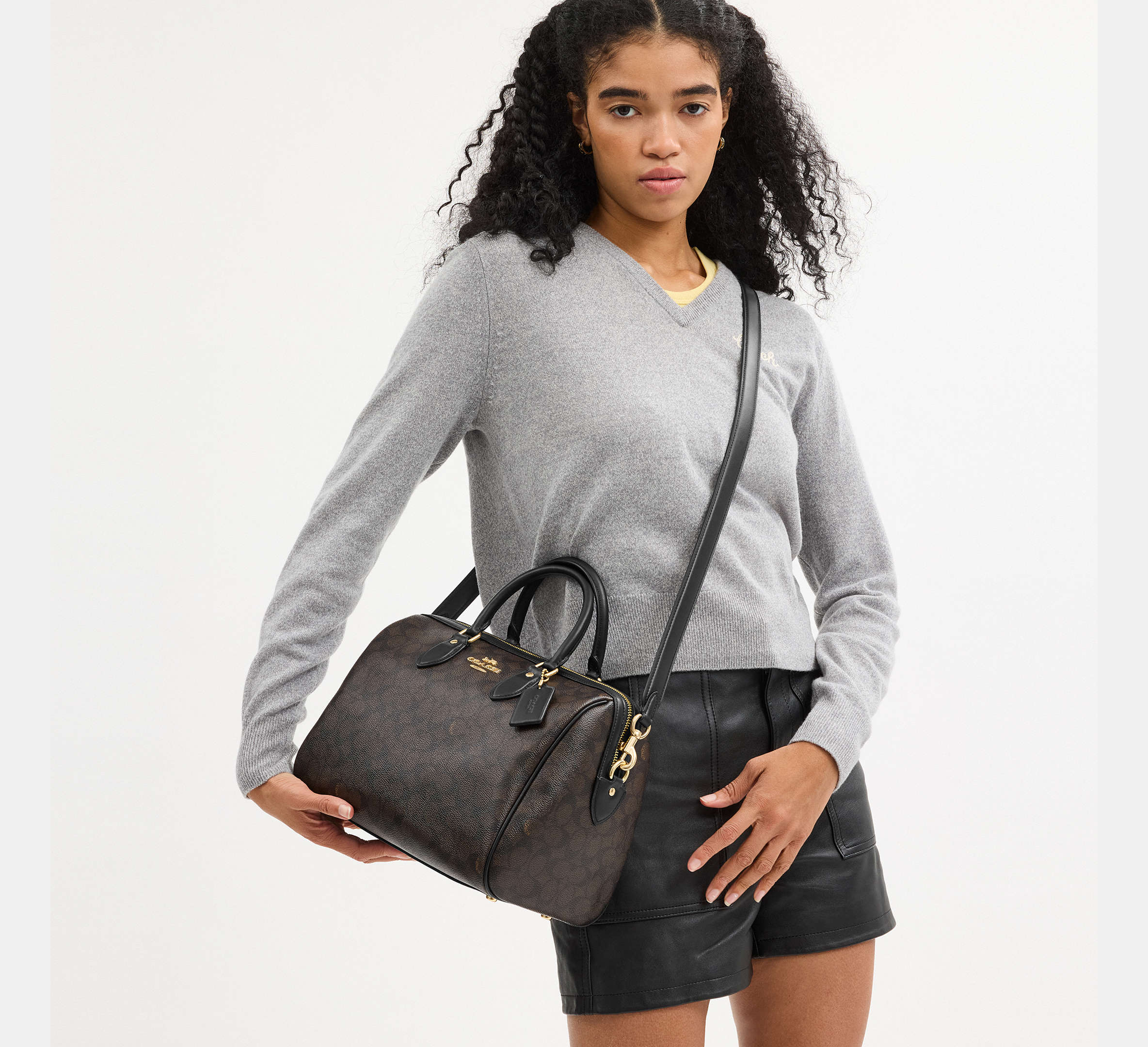 Coach Rowan Large Satchel Bag In Signature - Gold/Walnut/Black