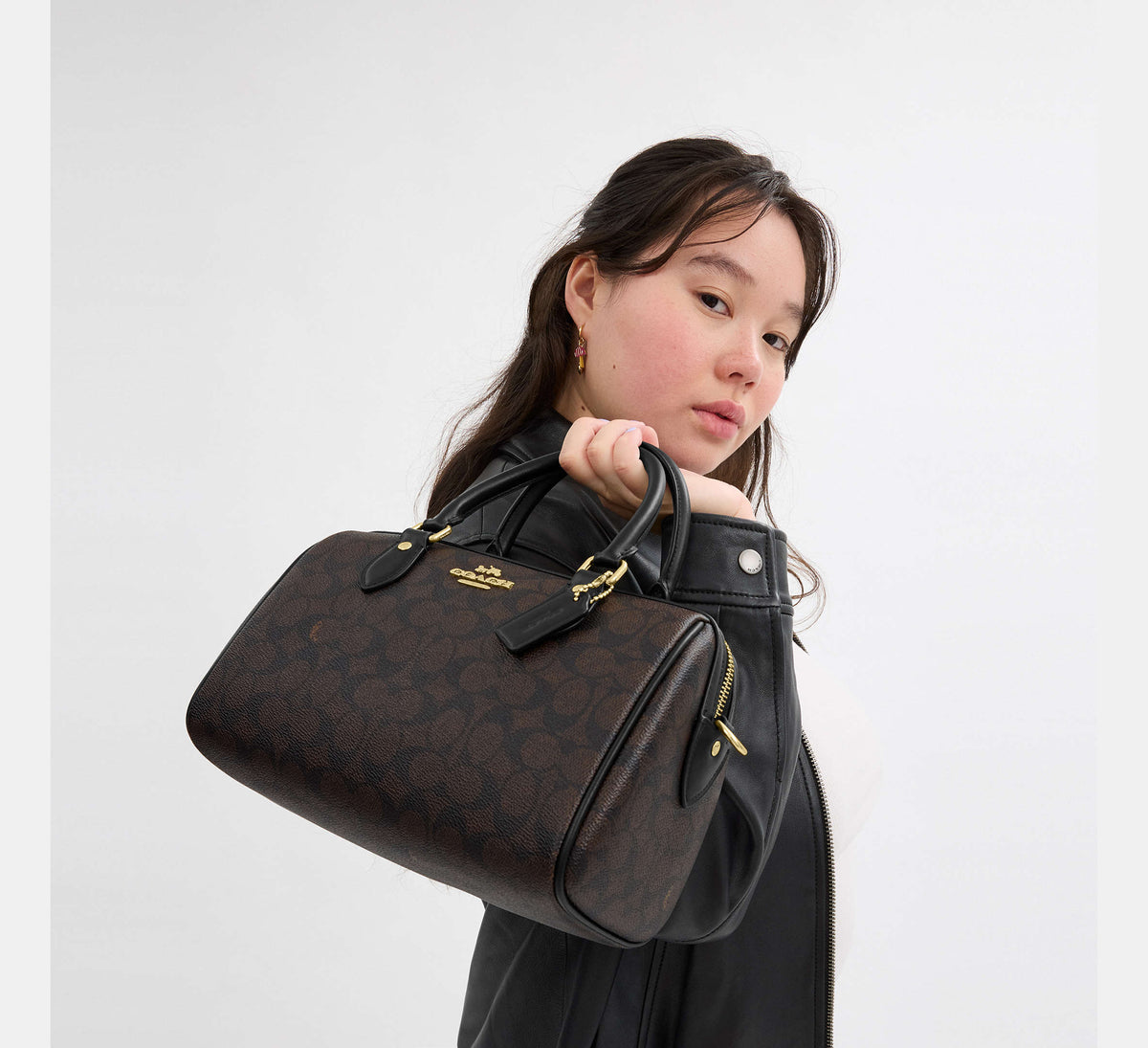 Coach Rowan Satchel Bag In Signature - Gold/Walnut/Black