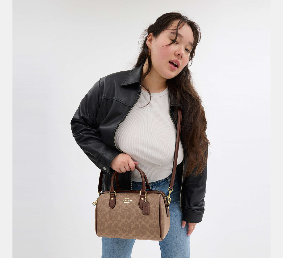 Coach Rowan Satchel Bag In Signature -  Gold/Tan/Brown - Hemen Teslimde