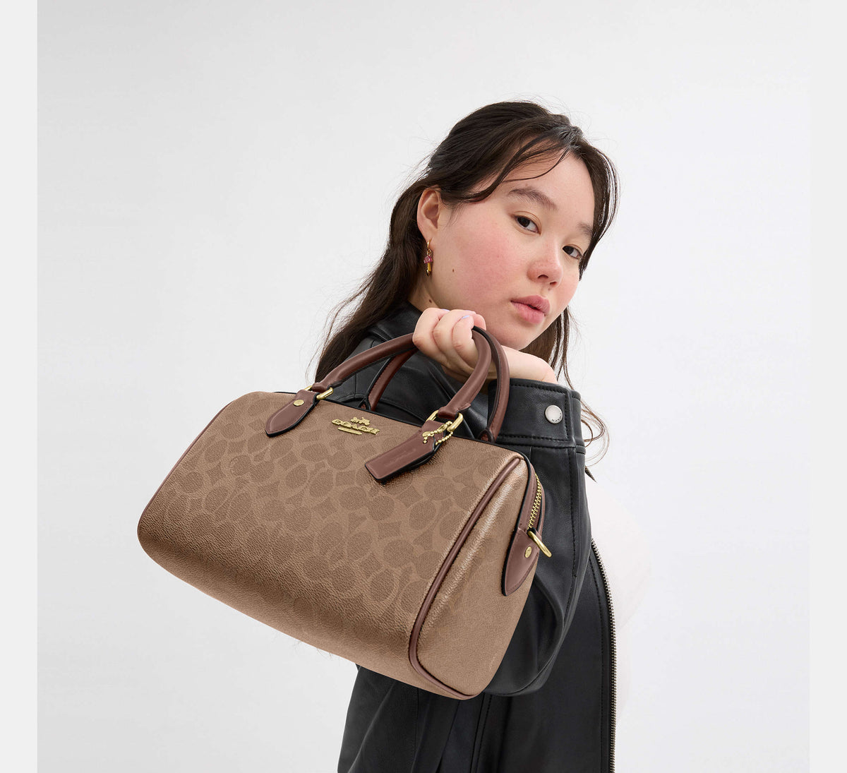 Coach Rowan Satchel Bag In Signature -  Gold/Tan/Brown - Hemen Teslimde