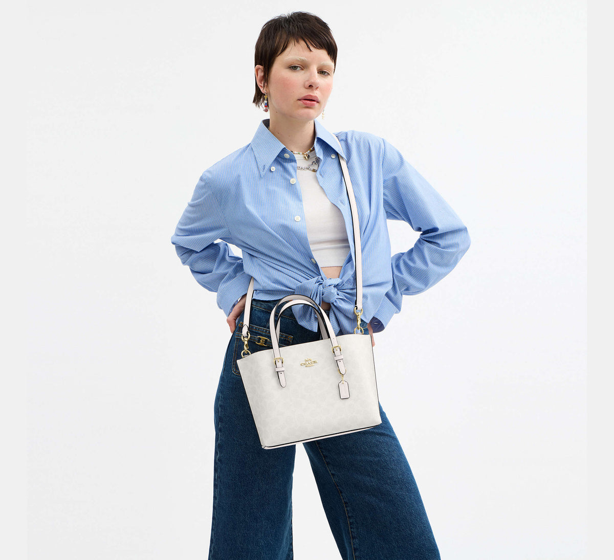 Coach Mollie Tote Bag 25 In Signature - Gold/White/Chalk