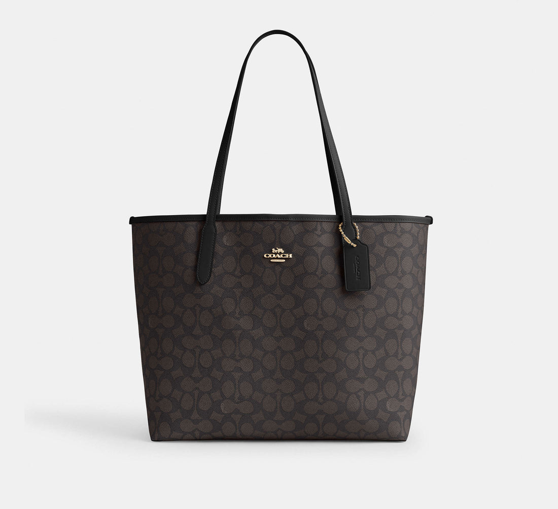 Coach City Tote Bag In Signature - Gold/Walnut/Black Hemen Teslimde