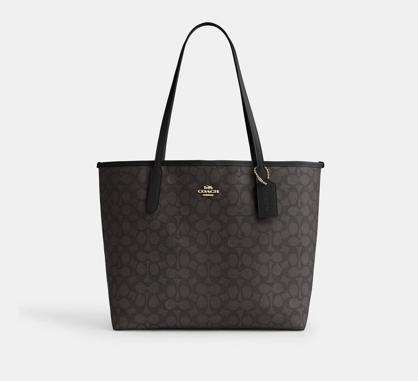 Coach City Tote Bag In Signature - Gold/Walnut/Black Hemen Teslimde