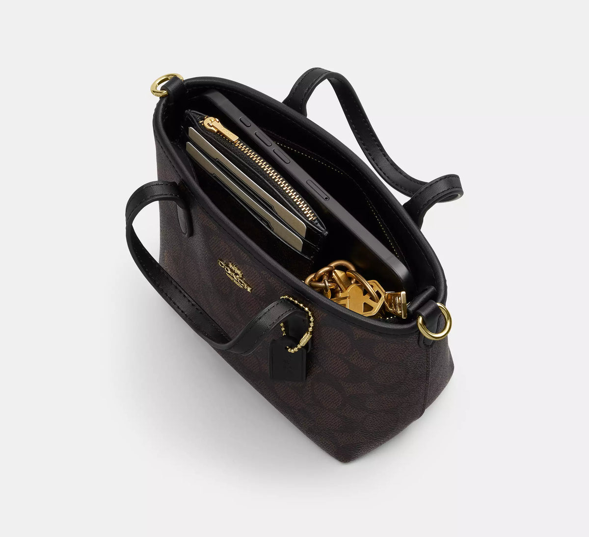 Coach City Mini Tote Bag In Signature   -  Gold/Walnut/Black - Hemen Teslimde